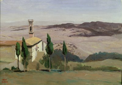 Volterra, Igreja e Torre do Sino, 1834 de Jean Baptiste Camille Corot